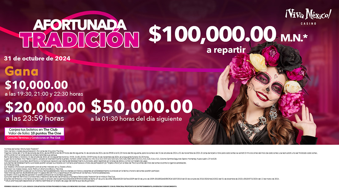 Diviértete con nuestro sorteo Afortunada Tradición con $100,000 pesos* a repartir